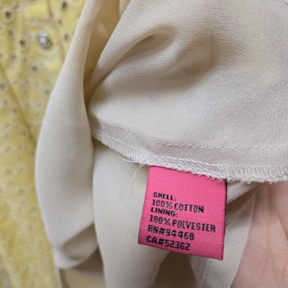 Vintage Betsey Johnson Dress Yellow Eyelet Embroidered Collared A-Line Size 8 - Picture 11 of 15